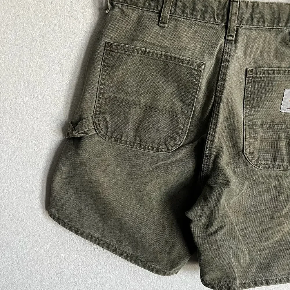 Carhartt WU1966 green faded work wear carpenter shorts